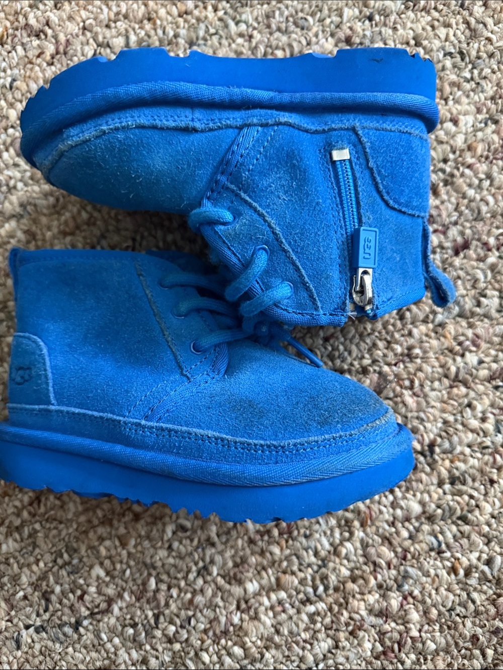 UGG Kids Blue Suede Boot with Side Zip & Laces